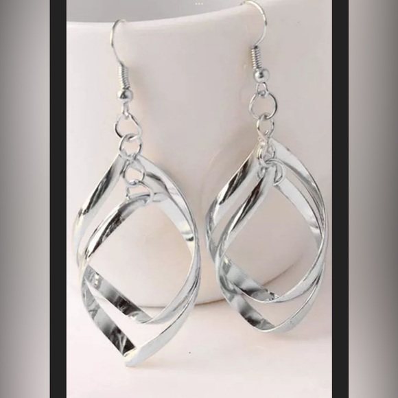 Silver Double Spirals Alloy Earrings - Picture 3 of 4